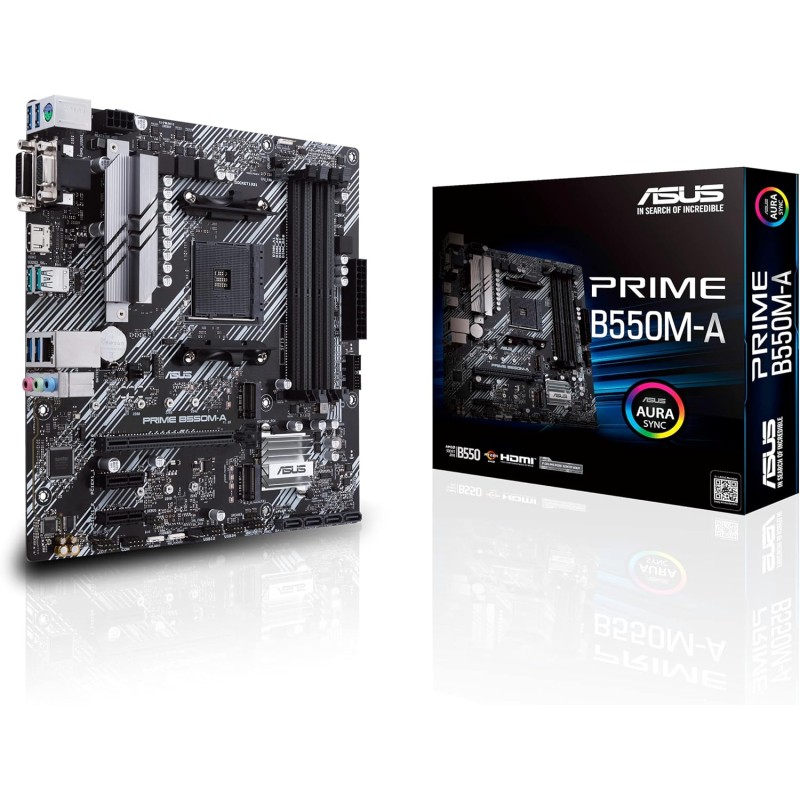 ASUS PRIME B550M-A, Scheda Madre Micro ATX AMD B550 (Ryzen AM4), dual M.2, PCIe 4.0, 1 Gb Lan, HDMI/D-Sub/DVI, SATA 6 Gbps, USB 3.2 Gen 2 Type-A, Connettori RGB Aura Sync - microATX ASUS PRIME B550M-A, Scheda Madre Micro ATX AMD B550 (Ryzen AM4), dual M.2, PCIe 4.0, 1 Gb Lan, HDMI/D-Sub/DVI, SATA 6 Gbps, USB 3.2 Gen 2 Type-A, Connettori RGB Aura Sync - microATX