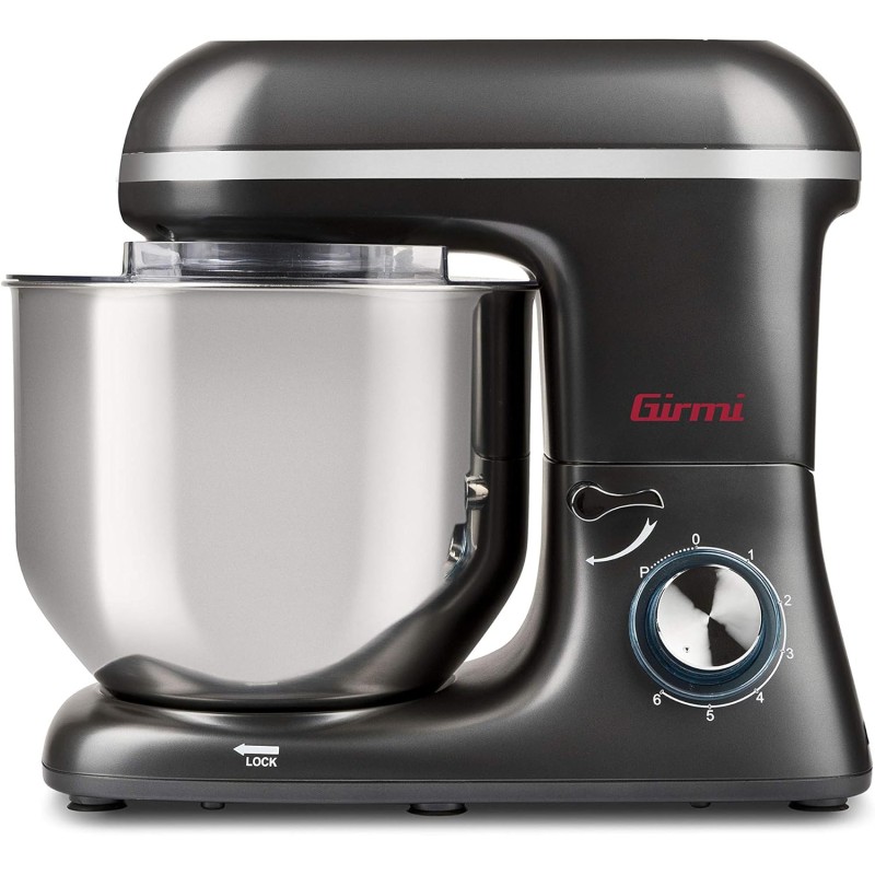 Girmi IM46 Impastatrice Planetaria, 1800 W Max, 8 Litri, 6 Velocità, Pulse, Contenitore inox, Dispositivo di sicurezza, Accessori inclusi, Grigio Antracite