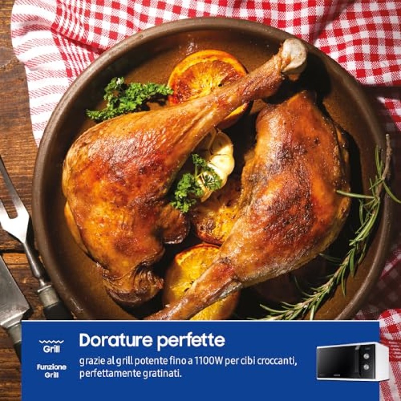 Samsung Forno a Microonde Grill, a libera installazione, Dual Dial MG23K3614AW/ET, Cottura Croccante, AutoDefrost, Microonde + Grill 800 W + 1100 W, 23 L, 49l x 27,5h x 39p cm, Bianco - 23 Litri White