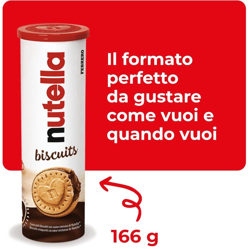 Nutella Biscuits Tubo - Croccanti Biscotti con un Cremoso Ripieno di Nutella, con Farina di Frumento e Zucchero di Canna, Ideali come Colazione, Snack e Merenda, 1 Confezione da 166 gr - 166 g (Confezione da 1)
