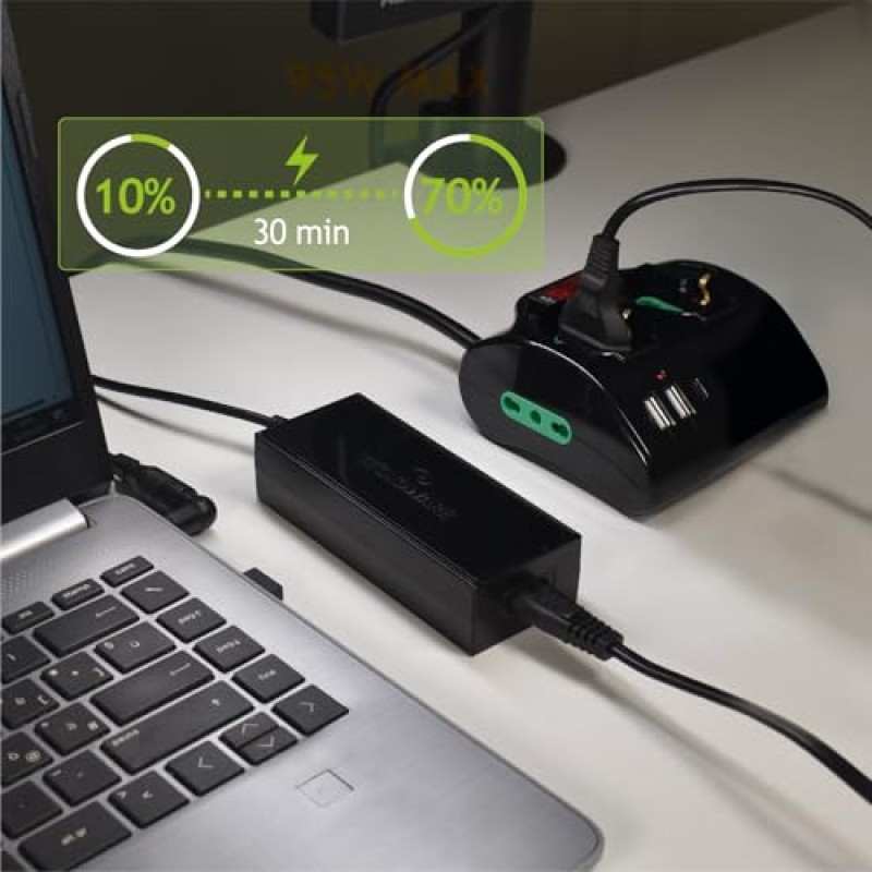 Tecnoware Power Systems - Caricatore Universale 95W per Notebook | 10 Connettori per Acer, ASUS, Sony, Toshiba, HP, Dell, Lenovo, LG, IBM, Fujitsu, Samsung | Protezione sbalzi corrente, Nero - 95W