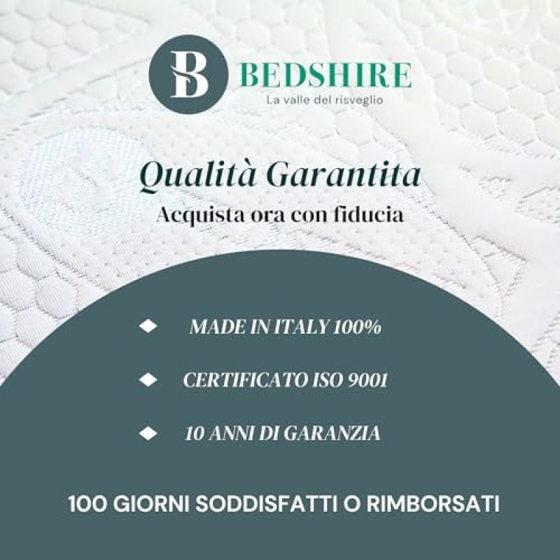 Bedshire Topper Matrimoniale 160x190 Materasso Correttore in Memory Foam HD Alto 6 cm con Rivestimento Sfoderabile Futon Ortopedico Made in Italy 100% - 160x190 Bianco