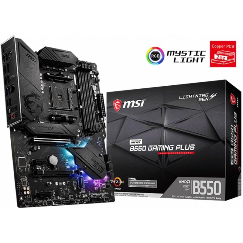 MSI MPG B550 Gaming Plus Scheda Madre ATX - per Processori AMD Ryzen di 3a Generazione, AM4, DDR4 Boost (4400MHz/OC), 1x PCIe 4.0/3.0 x16, 1x PCIe 3.0 x16, 1x M.2 Gen4 x4, 1x M.2 Gen 3x4 - ATX MSI MPG B550 Gaming Plus Scheda Madre ATX - per Processori AMD Ryzen di 3a Generazione, AM4, DDR4 Boost (4400MHz/OC), 1x PCIe 4.0/3.0 x16, 1x PCIe 3.0 x16, 1x M.2 Gen4 x4, 1x M.2 Gen 3x4 - ATX