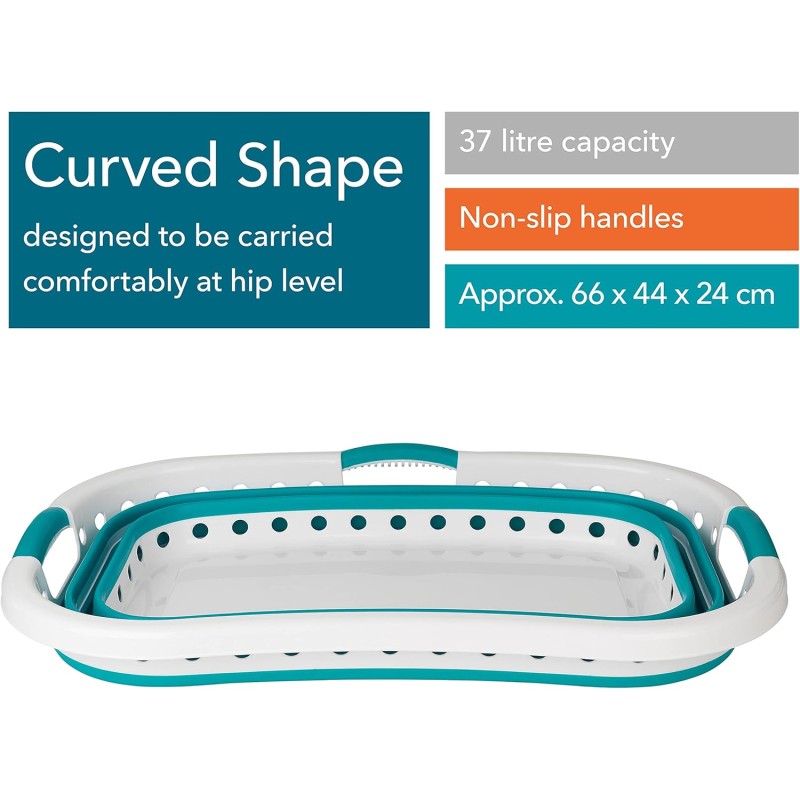 Beldray LA072979TQEU Cestello per bucato, curvo e sagomato per adattarsi al corpo, design ovale che abbracia i fianchi, cestello pieghevole, manici ergonomici per trasporto antiscivolo, 37 l, turchese - Turchese Beldray LA072979TQEU Cestello per bucato, curvo e sagomato per adattarsi al corpo, design ovale che abbracia i fianchi, cestello pieghevole, manici ergonomici per trasporto antiscivolo, 37 l, turchese - Turchese