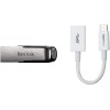Sandisk Ultra Flair 64 GB, Chiavetta USB 3.0, Velocità di Lettura fino a 150 MB/s, Nero & Amazon Basics Adattatore da USB Type-C a femmina USB 3.1 Gen 1, colore bianco - 64 GB Nero