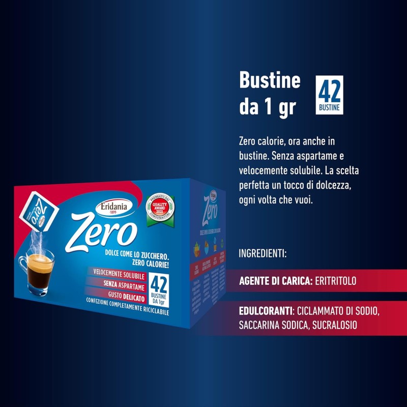 Eridania Zero, Dolcificante in Bustine da 1g, Formato Slim, 42g