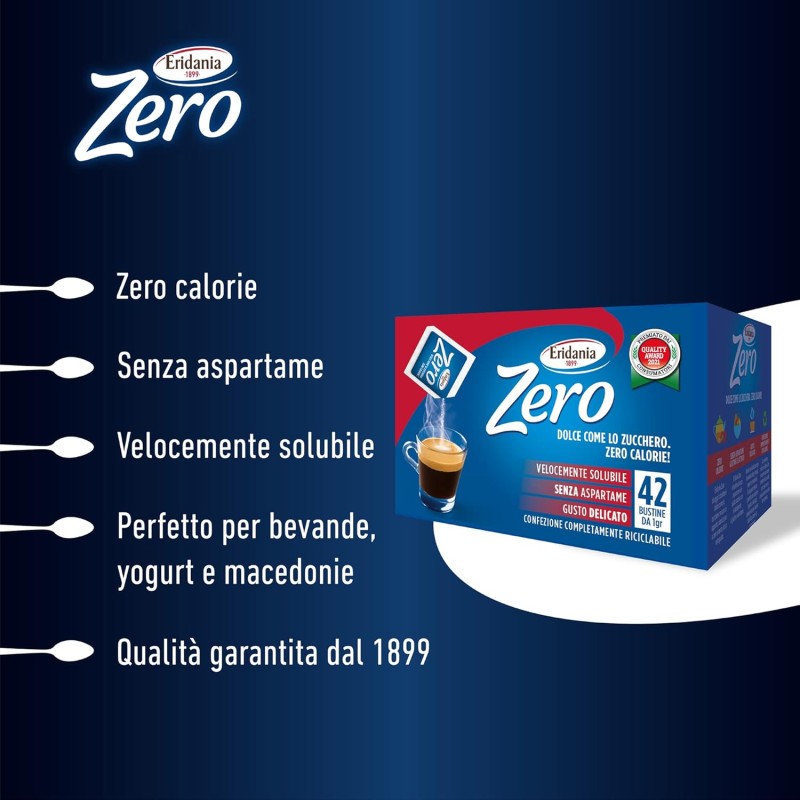 Eridania Zero, Dolcificante in Bustine da 1g, Formato Slim, 42g