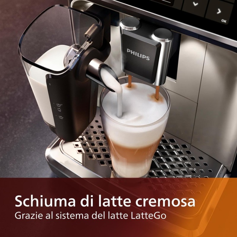 Philips 5400 Series Macchina da Caffè Automatica - Montalatte LatteGo, 12 Bevande, Display Intuitivo, 4 Profili Utente, Cromato (EP5447/90) - Cromato Philips 5400 Series Macchina da Caffè Automatica - Montalatte LatteGo, 12 Bevande, Display Intuitivo, 4 Profili Utente, Cromato (EP5447/90) - Cromato
