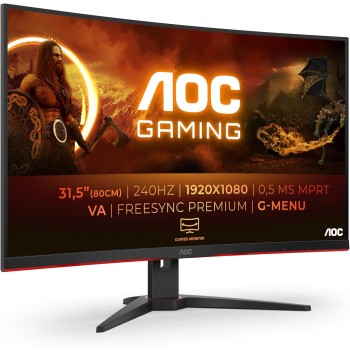 AOC Gaming C32G2ZE - Monitor curvo FHD da 32", 240 Hz, 1 ms, FreeSync Premium (1920 x 1080, HDMI, DisplayPort), colore: Nero/Rosso - 32" FHD Curvo