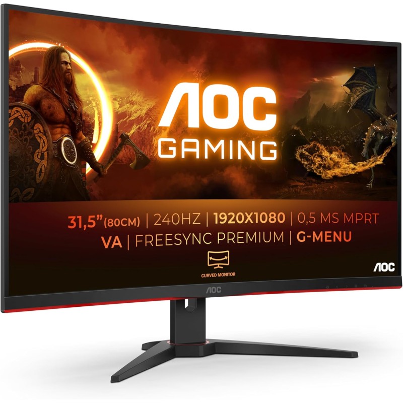 AOC Gaming C32G2ZE - Monitor curvo FHD da 32", 240 Hz, 1 ms, FreeSync Premium (1920 x 1080, HDMI, DisplayPort), colore: Nero/Rosso - 32" FHD Curvo