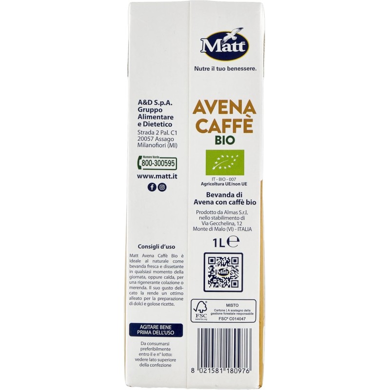 Matt - Bevanda Vegetale Avena Caffè Bio - Senza Lattosio - 1l