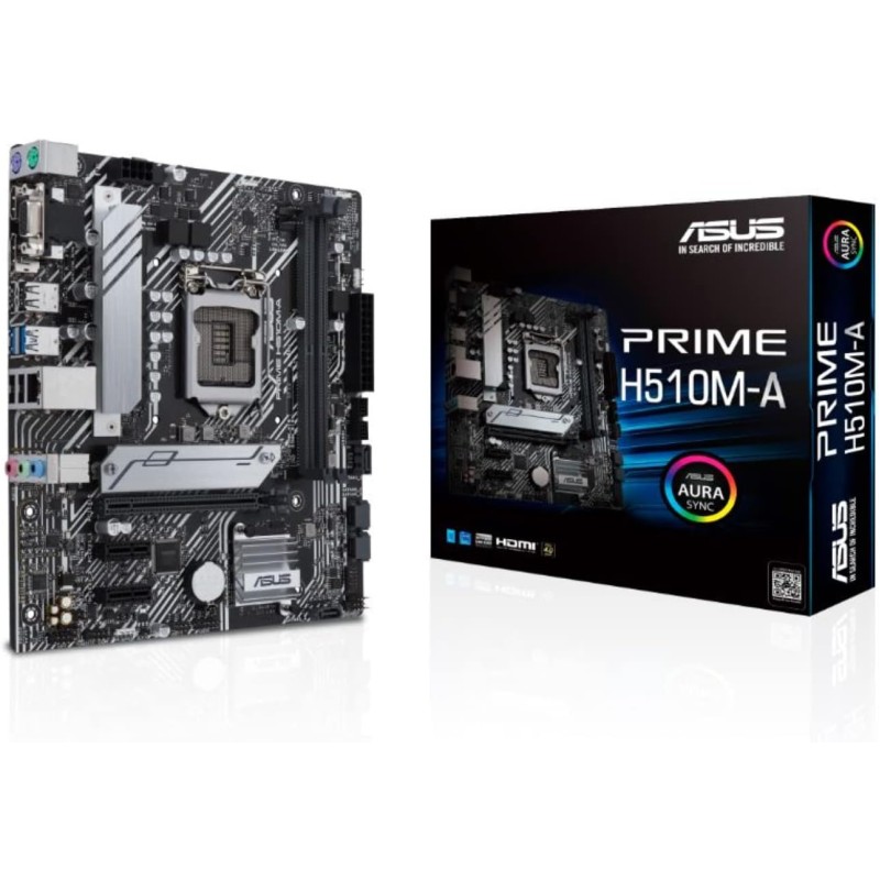 Asus PRIME H510M-A, Scheda madre Intel H510 (LGA 1200) micro ATX con PCIe 4.0, slot M.2 da 32 Gbps, Lan Intel 1 Gb, DisplayPort, HDMI, D-Sub, USB 3.2 Gen 1 Type-A, AURA Sync - H510 Asus PRIME H510M-A, Scheda madre Intel H510 (LGA 1200) micro ATX con PCIe 4.0, slot M.2 da 32 Gbps, Lan Intel 1 Gb, DisplayPort, HDMI, D-Sub, USB 3.2 Gen 1 Type-A, AURA Sync - H510