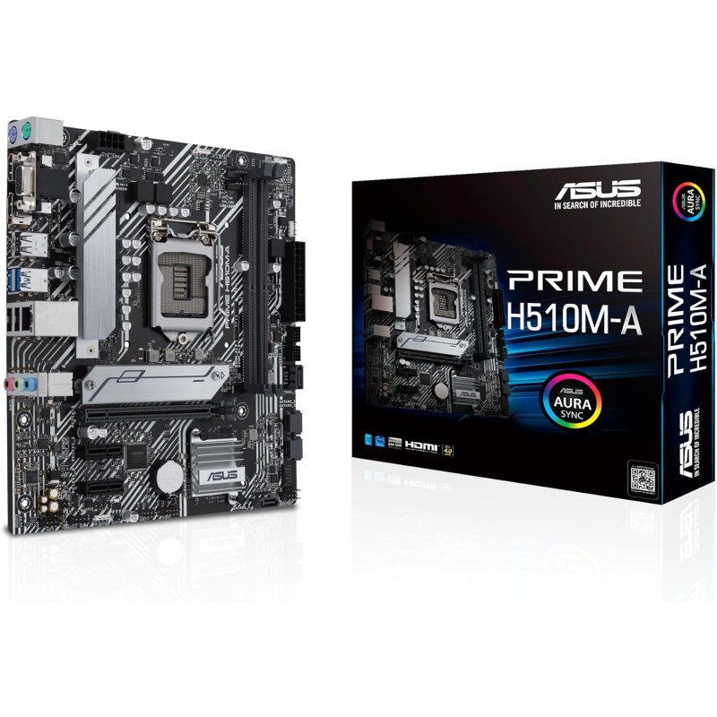 Asus PRIME H510M-A, Scheda madre Intel H510 (LGA 1200) micro ATX con PCIe 4.0, slot M.2 da 32 Gbps, Lan Intel 1 Gb, DisplayPort, HDMI, D-Sub, USB 3.2 Gen 1 Type-A, AURA Sync - H510 Asus PRIME H510M-A, Scheda madre Intel H510 (LGA 1200) micro ATX con PCIe 4.0, slot M.2 da 32 Gbps, Lan Intel 1 Gb, DisplayPort, HDMI, D-Sub, USB 3.2 Gen 1 Type-A, AURA Sync - H510