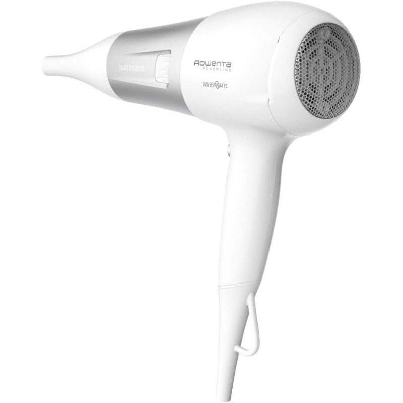 Rowenta CV5930 Powerline Asciugacapelli con Booster Ionico, Phon per Capelli 2100W, Tecnologia Effiwatts, Thermo Control, 1 Diffusore e 1 Concentratore, 6 Combinazioni di Velocità/Temperatura - Bianco/Argento