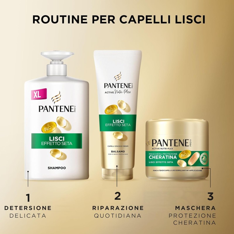 Pantene Shampoo Lisci Effetto Seta per capelli Crespi e Opachi, con Pro-V e Active Nutri-Plex 1000ml Pantene Shampoo Lisci Effetto Seta per capelli Crespi e Opachi, con Pro-V e Active Nutri-Plex 1000ml