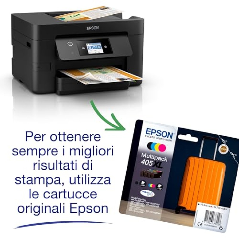 Epson WorkForce Pro WF-3820DWF, Stampante Multifunzione, Inkjet A4 Fronte/Retro, Fax, Scansione, Copia, ADF 35 Pagine, Velocità 21 Pagine al Minuto