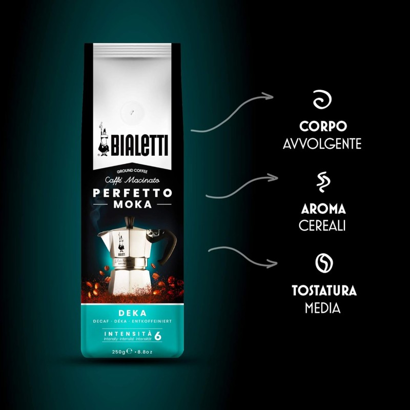 Bialetti Perfetto Moka Caffè Macinato, 1.5 Kg, Decaffeinato - 6 x 250 g - 6 x 250g