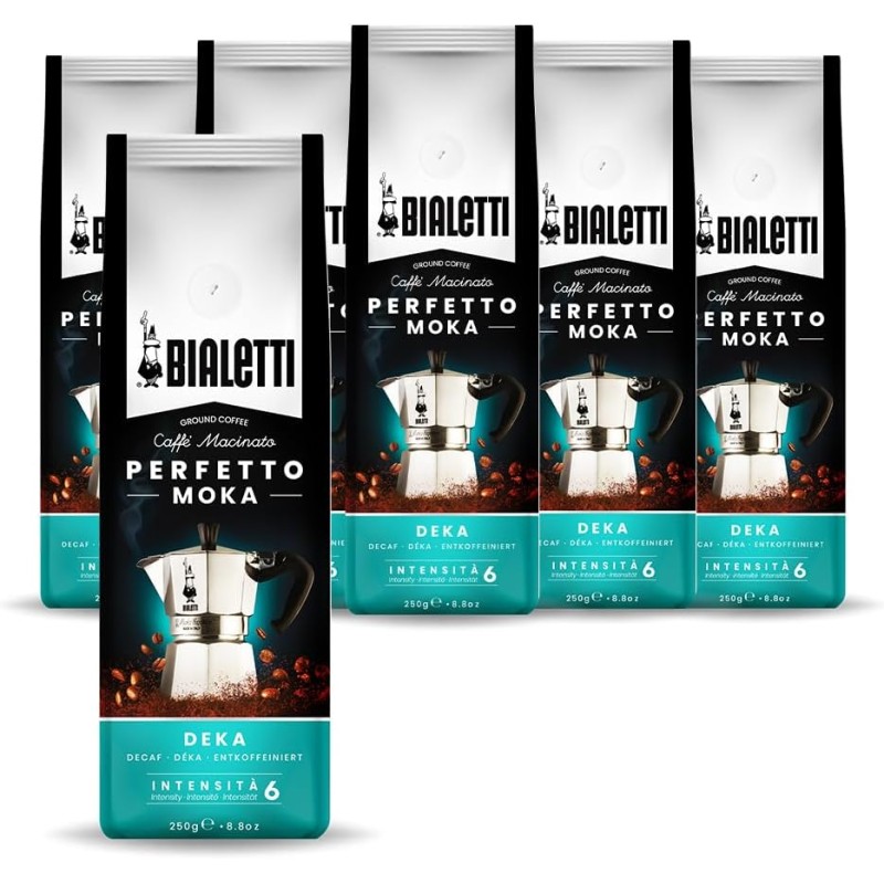 Bialetti Perfetto Moka Caffè Macinato, 1.5 Kg, Decaffeinato - 6 x 250 g - 6 x 250g