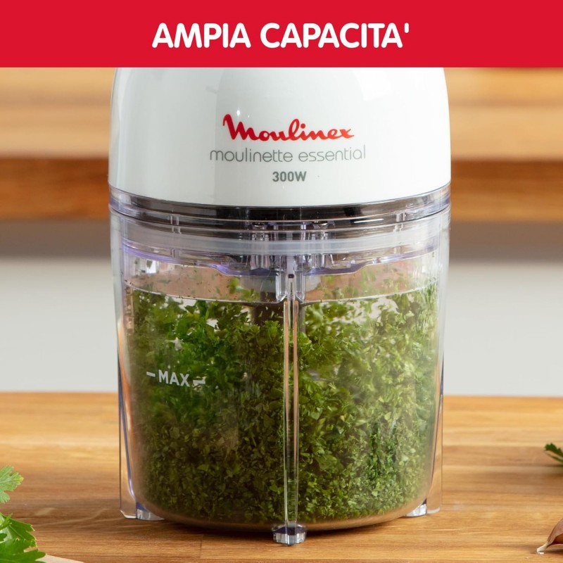 Moulinex DJ5201 Moulinette Essential, 4 Lame Affilate, Trita, Mescola e Sminuzza, Tritatutto, Capacità Recipiente 400 ml, 300 W, Bianco - 300w
