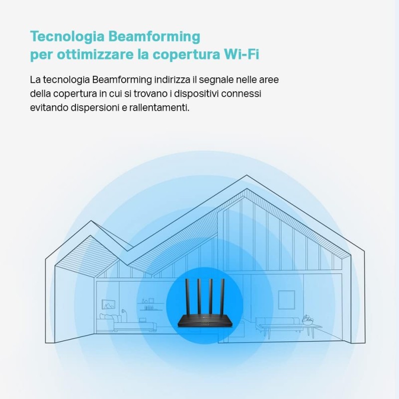 TP-Link Archer C6 Gigabit Router Wi-Fi, Dual Band AC1200Mbps Wireless, 5 Porte Gigabit, ‎‎MU-MIMO, Parental Control, Beamforming, Configurazione Semplice, Supporto IPTV, IPv6, WPS, non supporta xDSL
