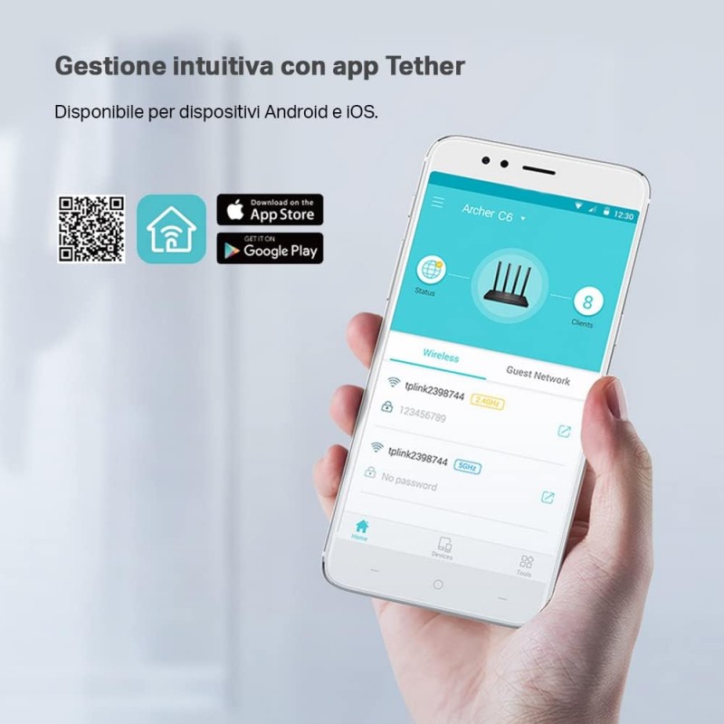 TP-Link Archer C6 Gigabit Router Wi-Fi, Dual Band AC1200Mbps Wireless, 5 Porte Gigabit, ‎‎MU-MIMO, Parental Control, Beamforming, Configurazione Semplice, Supporto IPTV, IPv6, WPS, non supporta xDSL