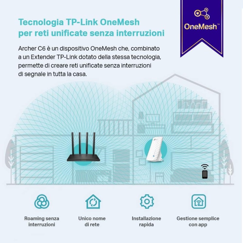 TP-Link Archer C6 Gigabit Router Wi-Fi, Dual Band AC1200Mbps Wireless, 5 Porte Gigabit, ‎‎MU-MIMO, Parental Control, Beamforming, Configurazione Semplice, Supporto IPTV, IPv6, WPS, non supporta xDSL
