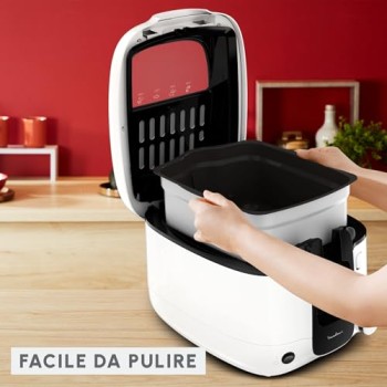 Moulinex Super Uno Friggitrice, 2.2 L di Olio, 1.5 kg di Capienza, Componenti Rimovibili Lavabili in Lavastoviglie, Ciotola Antiaderente, Filtraggio degli Odori, Protezione Antischizzi, AM312010