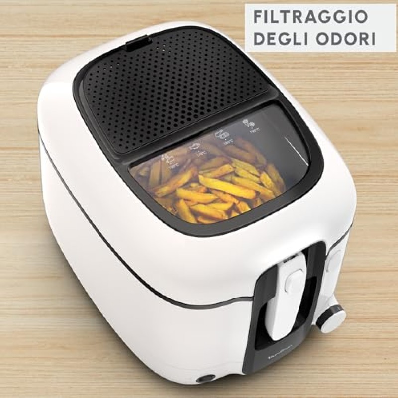 Moulinex Super Uno Friggitrice, 2.2 L di Olio, 1.5 kg di Capienza, Componenti Rimovibili Lavabili in Lavastoviglie, Ciotola Antiaderente, Filtraggio degli Odori, Protezione Antischizzi, AM312010