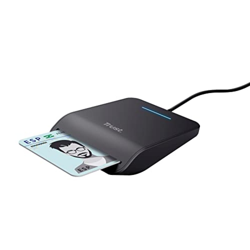 Trust Primo Lettore di Smart Card, DNI, Conforme con FIPS 201, FIPS TAA e ISO 7816 Classe A, B, C, Cavo di 100 cm, USB Plug & Play, Nero