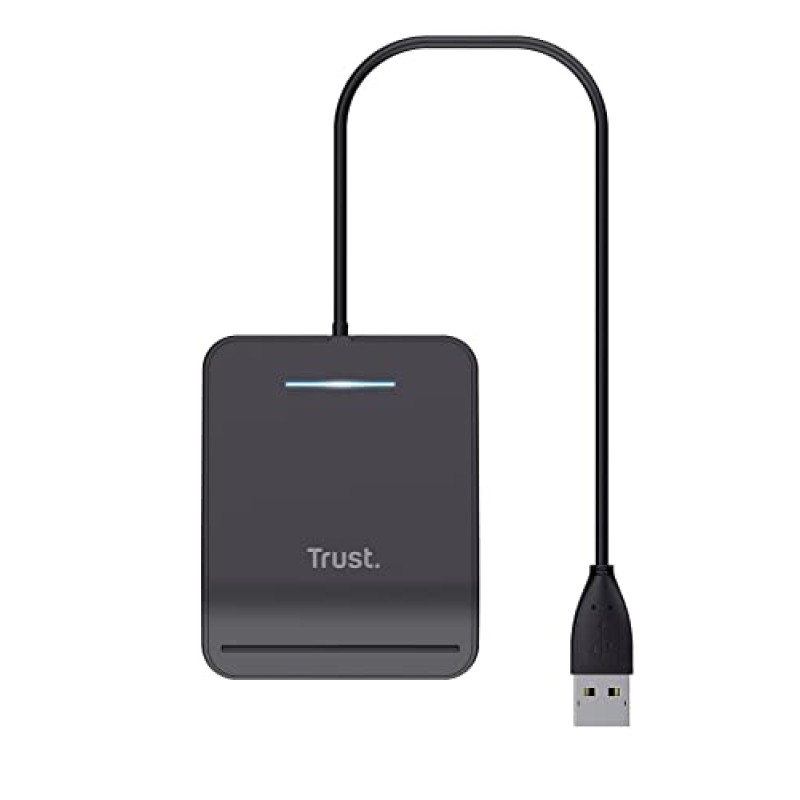 Trust Primo Lettore di Smart Card, DNI, Conforme con FIPS 201, FIPS TAA e ISO 7816 Classe A, B, C, Cavo di 100 cm, USB Plug & Play, Nero