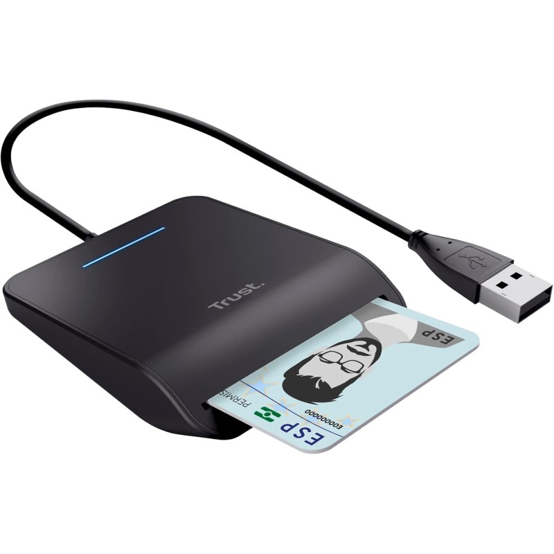 Trust Primo Lettore di Smart Card, DNI, Conforme con FIPS 201, FIPS TAA e ISO 7816 Classe A, B, C, Cavo di 100 cm, USB Plug & Play, Nero