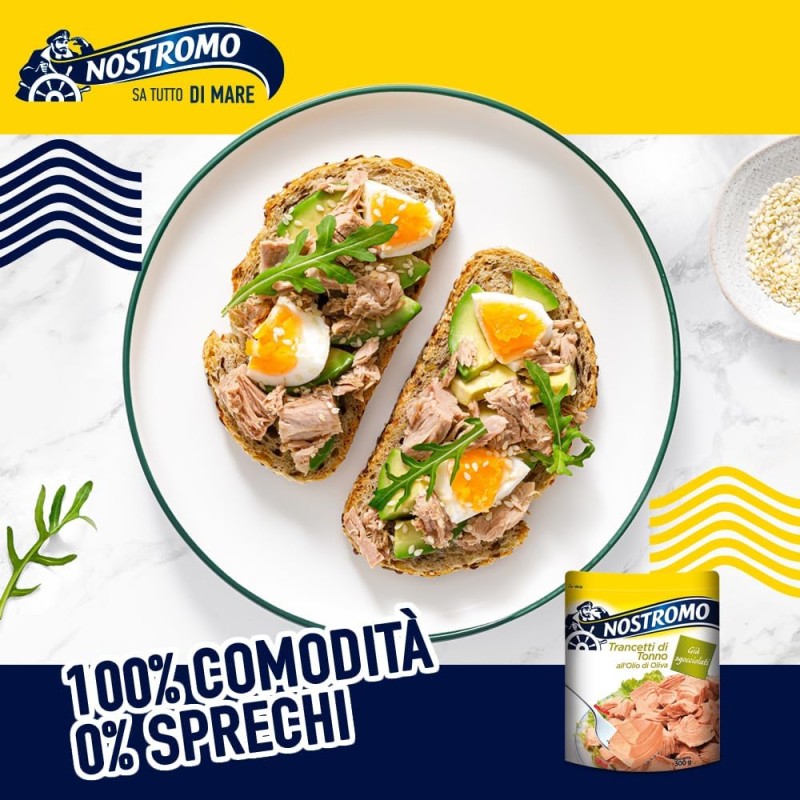 Nostromo - Trancetti di tonno all'olio di oliva, 1 busta da 300gr. Facili da aprire e pronti all'uso, già sgocciolati. - 300 g (Confezione da 1)