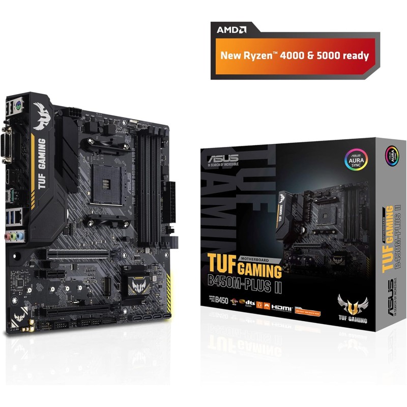 ASUS TUF GAMING B450M-PLUS II, Scheda Madre Micro ATX, AMD B450 (AM4), M.2, Microfono Con Cancellazione del Rumore AI, USB 3.2 Gen 2 Type-A, USB 3.2 Gen 1 Type-C, Supporto Aura Sync RGB, Nero - microATX ASUS TUF GAMING B450M-PLUS II, Scheda Madre Micro ATX, AMD B450 (AM4), M.2, Microfono Con Cancellazione del Rumore AI, USB 3.2 Gen 2 Type-A, USB 3.2 Gen 1 Type-C, Supporto Aura Sync RGB, Nero - microATX