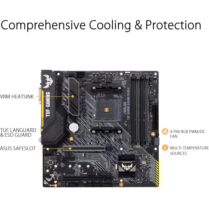 ASUS TUF GAMING B450M-PLUS II, Scheda Madre Micro ATX, AMD B450 (AM4), M.2, Microfono Con Cancellazione del Rumore AI, USB 3.2 Gen 2 Type-A, USB 3.2 Gen 1 Type-C, Supporto Aura Sync RGB, Nero - microATX ASUS TUF GAMING B450M-PLUS II, Scheda Madre Micro ATX, AMD B450 (AM4), M.2, Microfono Con Cancellazione del Rumore AI, USB 3.2 Gen 2 Type-A, USB 3.2 Gen 1 Type-C, Supporto Aura Sync RGB, Nero - microATX