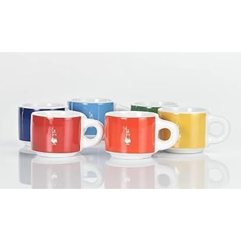 Bialetti Sei Tazzine Impilabili, Multicolore, Porcellana, Multicolore, ‎9 x 9 x 28.5 cm, 450 grammi
