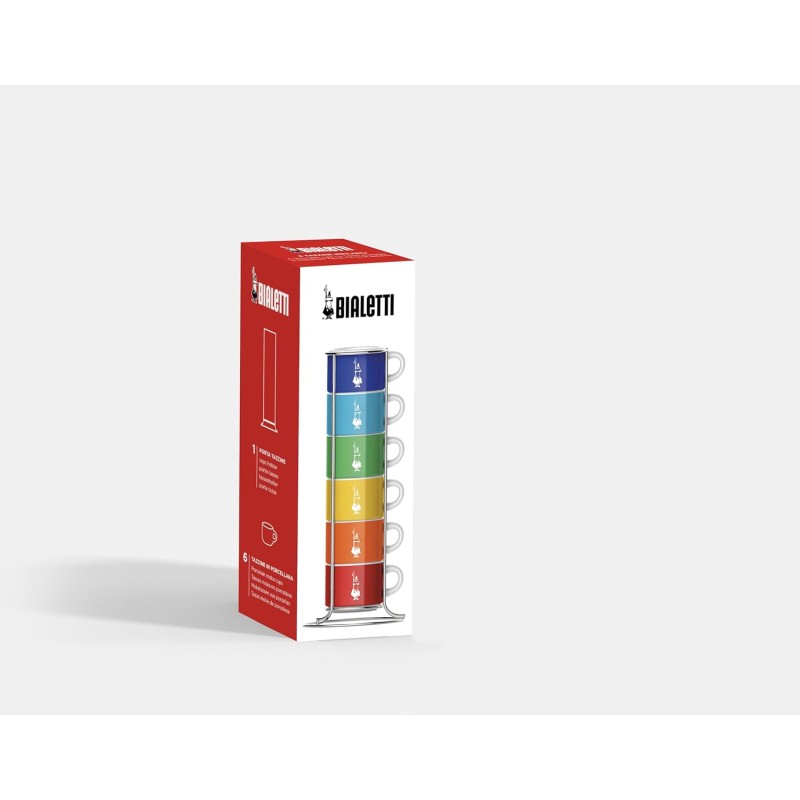 Bialetti Sei Tazzine Impilabili, Multicolore, Porcellana, Multicolore, ‎9 x 9 x 28.5 cm, 450 grammi