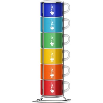 Bialetti Sei Tazzine Impilabili, Multicolore, Porcellana, Multicolore, ‎9 x 9 x 28.5 cm, 450 grammi