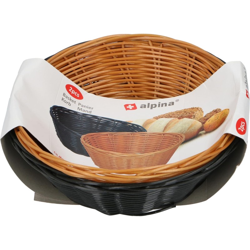 alpina Set di cestini per il Pane - 2 Pezzi - Cestini in Vimini - Marrone e Nero