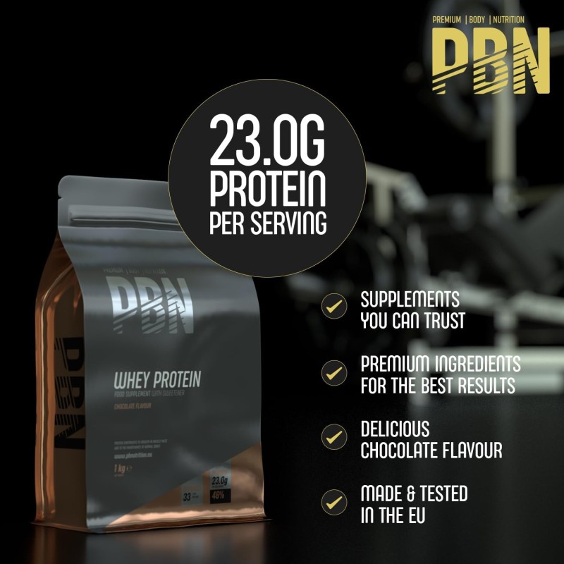 Premium Body Nutrition Siero di Latte in Polvere, 1 Kg (Pacco da 1), Sapore di Cioccolato, Gusto Ottimizzato - 33 Porzioni (Confezione da 1)