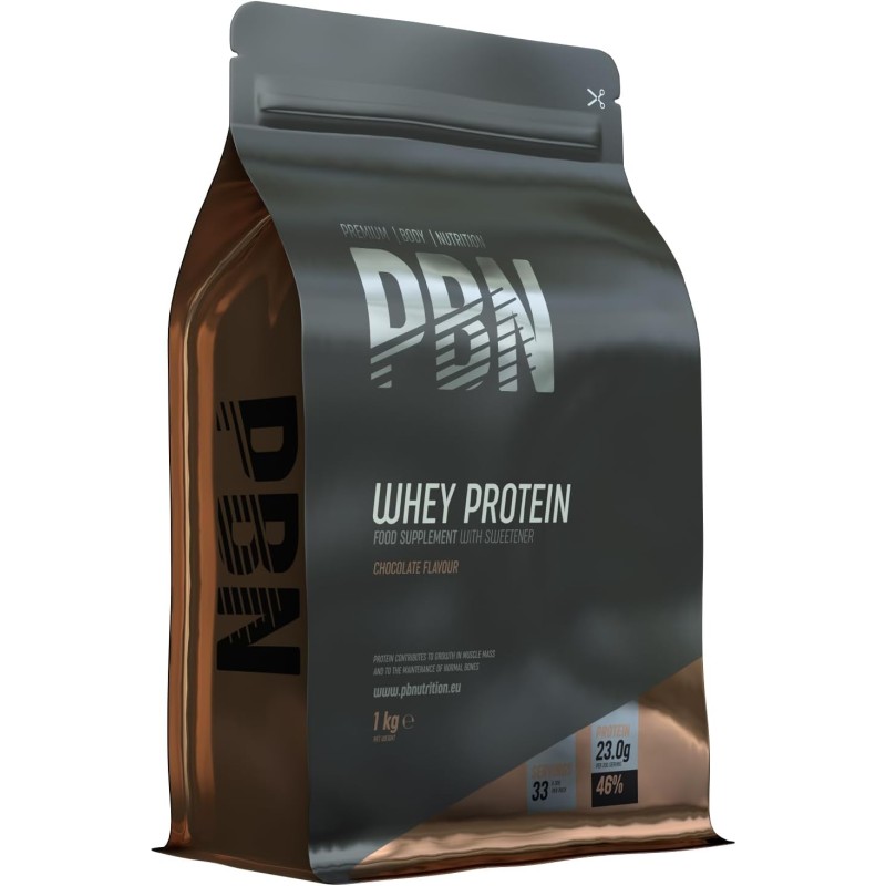 Premium Body Nutrition Siero di Latte in Polvere, 1 Kg (Pacco da 1), Sapore di Cioccolato, Gusto Ottimizzato - 33 Porzioni (Confezione da 1)