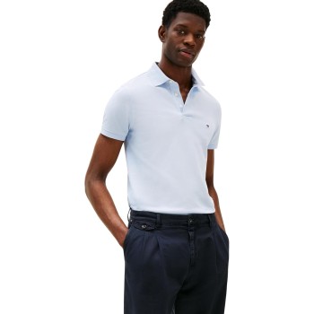 Tommy Hilfiger Uomo Maglietta Polo Maniche Corte 1985 Slim Fit - L Blu (Breezy Blue)