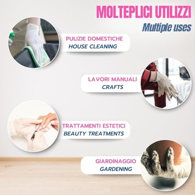 Bottari Guanti in Lattice Monouso con Talco, Confezione da 100 Pezzi, Taglia M, Resistenti e Comodi