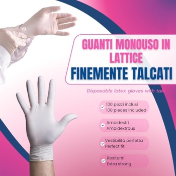 Bottari Guanti in Lattice Monouso con Talco, Confezione da 100 Pezzi, Taglia M, Resistenti e Comodi Bottari Guanti in Lattice Monouso con Talco, Confezione da 100 Pezzi, Taglia M, Resistenti e Comodi