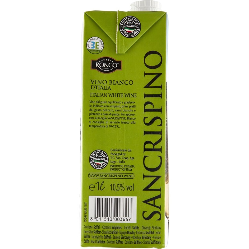 Sancrispino vino Bianco brick 1000 ml - 10 pezzi, 10L Sancrispino vino Bianco brick 1000 ml - 10 pezzi, 10L