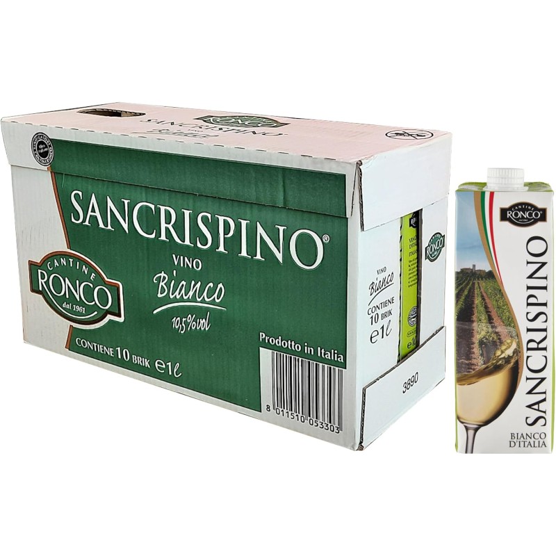 Sancrispino vino Bianco brick 1000 ml - 10 pezzi, 10L Sancrispino vino Bianco brick 1000 ml - 10 pezzi, 10L