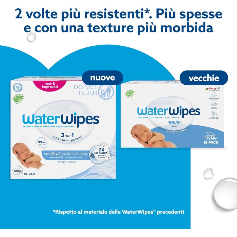 WaterWipes Sensitive+ Newborn & Baby Wipes, 720 Pezzi (12 Confezioni), Deterge, Cura, Protegge, 99,9% Acqua, Senza Profumo - 720 unità (Confezione da 1) WaterWipes Sensitive+ Newborn & Baby Wipes, 720 Pezzi (12 Confezioni), Deterge, Cura, Protegge, 99,9% Acqua, Senza Profumo - 720 unità (Confezione da 1)