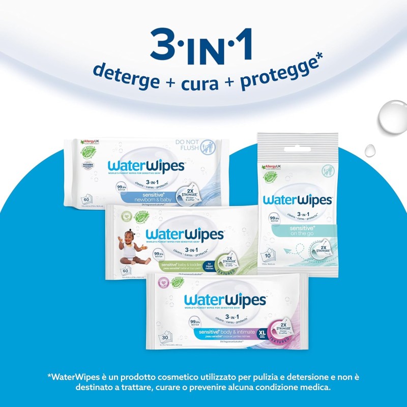 WaterWipes Salviette Umidificate, Salviette Neonato per Pelli Delicate, 99.9% di Acqua Purificata, Biodegradabile, 60 Unità (Confezione da 18) - 1080 unità (Confezione da 1) WaterWipes Salviette Umidificate, Salviette Neonato per Pelli Delicate, 99.9% di Acqua Purificata, Biodegradabile, 60 Unità (Confezione da 18) - 1080 unità (Confezione da 1)