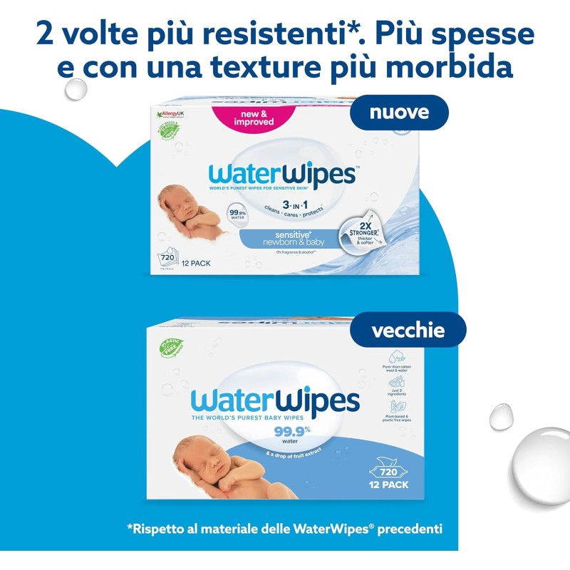 WaterWipes Salviette Umidificate, Salviette Neonato per Pelli Delicate, 99.9% di Acqua Purificata, Biodegradabile, 60 Unità (Confezione da 18) - 1080 unità (Confezione da 1) WaterWipes Salviette Umidificate, Salviette Neonato per Pelli Delicate, 99.9% di Acqua Purificata, Biodegradabile, 60 Unità (Confezione da 18) - 1080 unità (Confezione da 1)