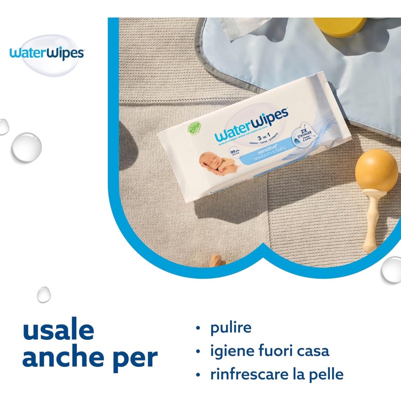 WaterWipes Salviette Umidificate, Salviette Neonato per Pelli Delicate, 99.9% di Acqua Purificata, Biodegradabile, 60 Unità (Confezione da 18) - 1080 unità (Confezione da 1) WaterWipes Salviette Umidificate, Salviette Neonato per Pelli Delicate, 99.9% di Acqua Purificata, Biodegradabile, 60 Unità (Confezione da 18) - 1080 unità (Confezione da 1)