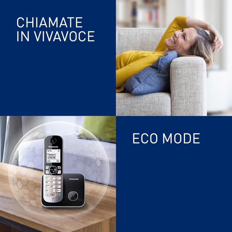 Panasonic KX-TG6851JTB Telefono Cordless Digitale, Unità Base e Ricevitore Singolo, ID Chiamante, Blocco Chiamate Indesiderate, Suoneria Categoria, Display LCD, Tastiera Illuminata, Nero - Singolo Nero Panasonic KX-TG6851JTB Telefono Cordless Digitale, Unità Base e Ricevitore Singolo, ID Chiamante, Blocco Chiamate Indesiderate, Suoneria Categoria, Display LCD, Tastiera Illuminata, Nero - Singolo Nero